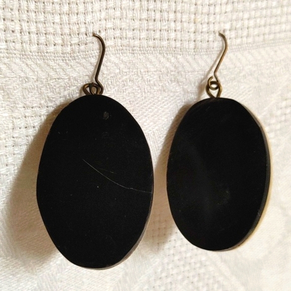 VTG Native Artisan Camel Bone with Brass Inlay on Horn Oval Earrings - Picture 7 of 12